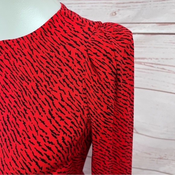 NWT Banana Republic Red Zebra Tiger Stripe Keyhole Puff Sleeve Skater Dress - Picture 4 of 9